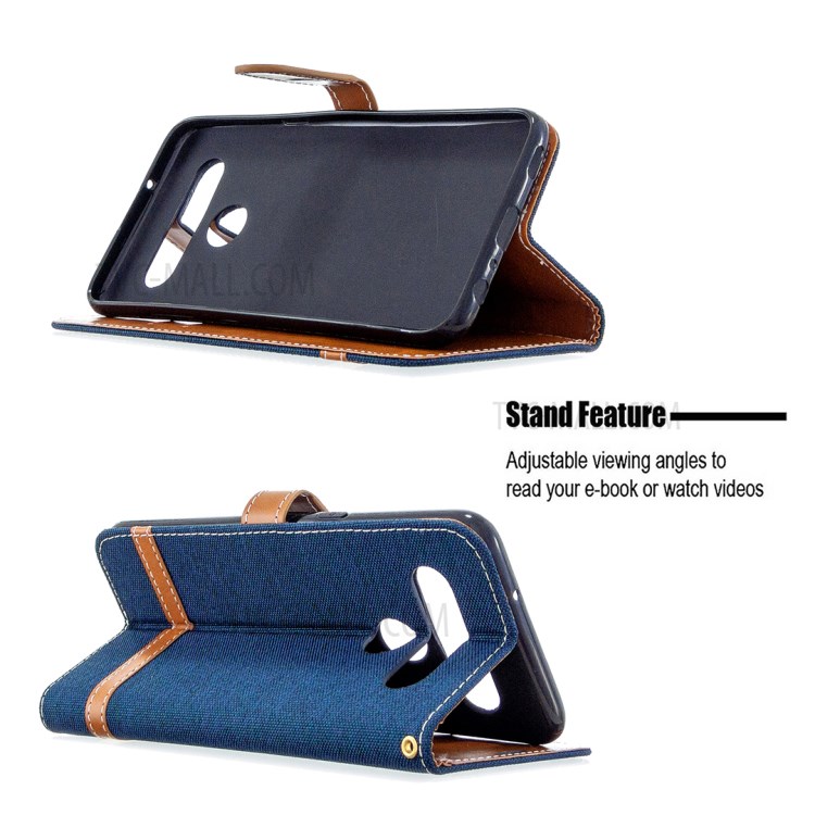 Color Splicing Jeans Cloth Skin Wallet Leather Phone Shell for LG K61 - Dark Blue-2