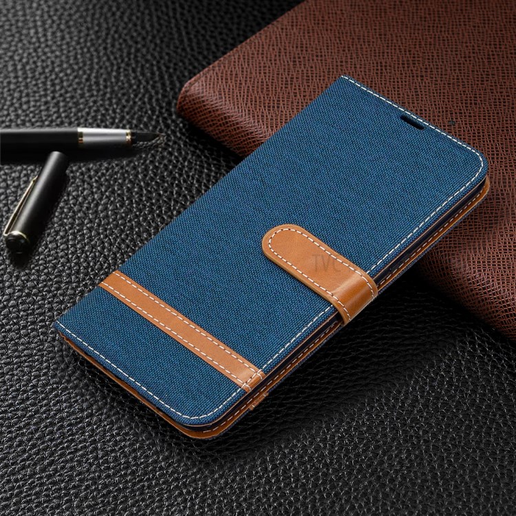 Color Splicing Jeans Cloth Skin Wallet Leather Phone Shell for LG K61 - Dark Blue-4