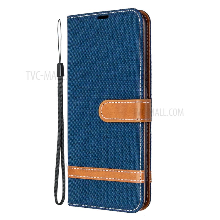 Color Splicing Jeans Cloth Skin Wallet Leather Phone Shell for LG K61 - Dark Blue-6