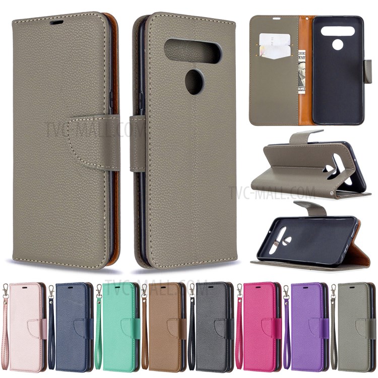 Litchi Skin Wallet Leather Stand Cover Case for LG K61 - Grey-10