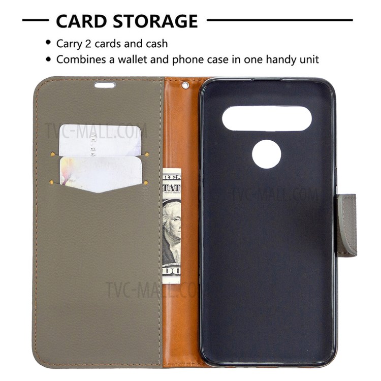 Litchi Skin Wallet Leather Stand Cover Case for LG K61 - Grey-3