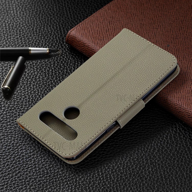 Litchi Skin Wallet Leather Stand Cover Case for LG K61 - Grey-5