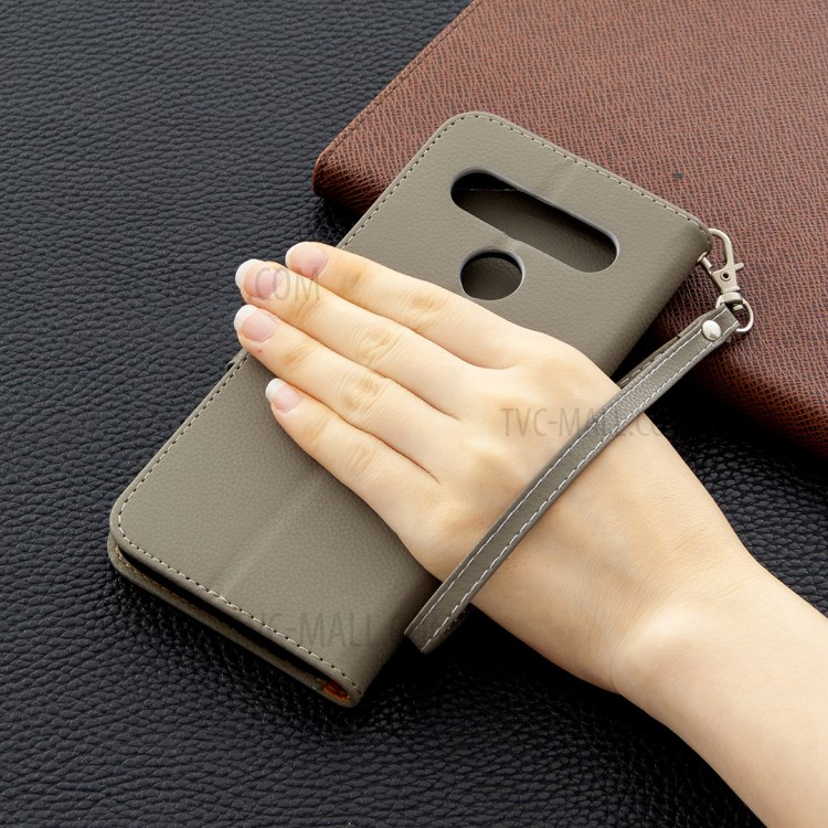 Litchi Skin Wallet Leather Stand Cover Case for LG K61 - Grey-6