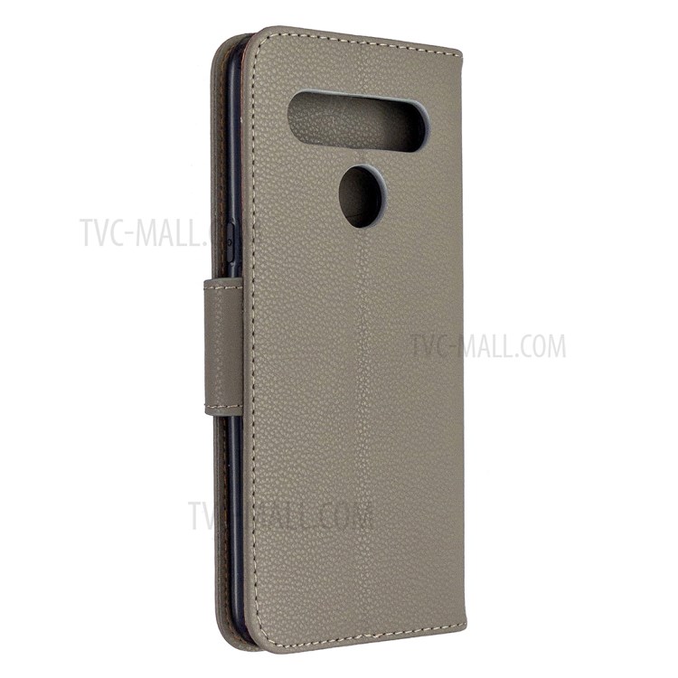 Litchi Skin Wallet Leather Stand Cover Case for LG K61 - Grey-8