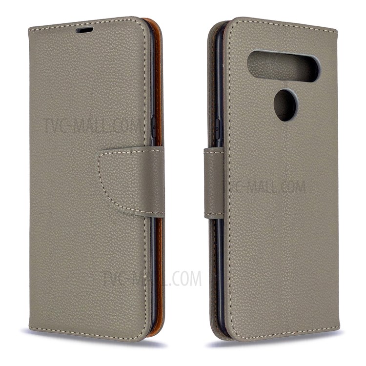 Litchi Skin Wallet Leather Stand Cover Case for LG K61 - Grey-9