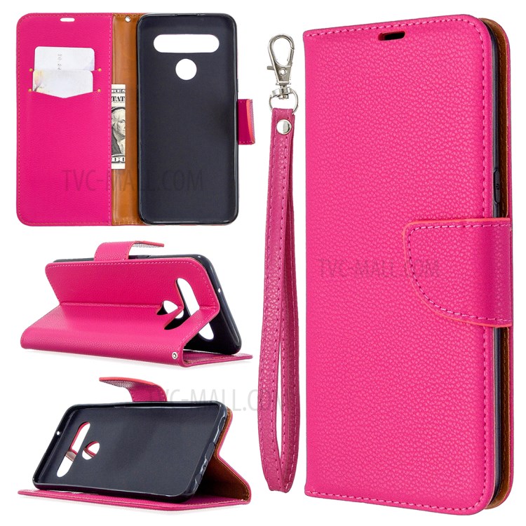 Litchi Skin Wallet Leather Stand Cover Case for LG K61 - Rose-1