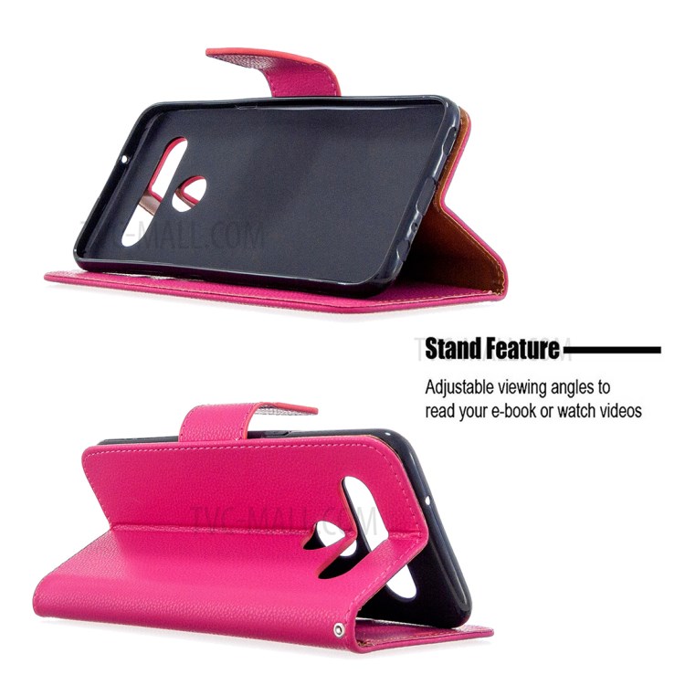 Litchi Skin Wallet Leather Stand Cover Case for LG K61 - Rose-2