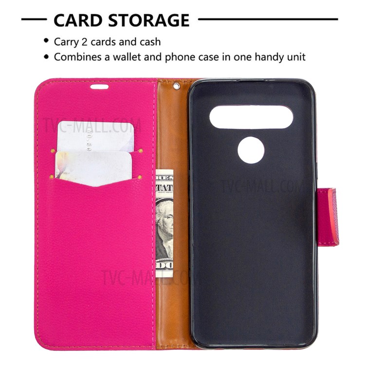 Litchi Skin Wallet Leather Stand Cover Case for LG K61 - Rose-3