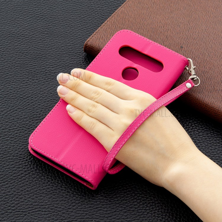 Litchi Skin Wallet Leather Stand Cover Case for LG K61 - Rose-6