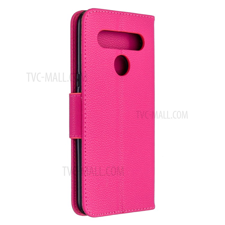 Litchi Skin Wallet Leather Stand Cover Case for LG K61 - Rose-8
