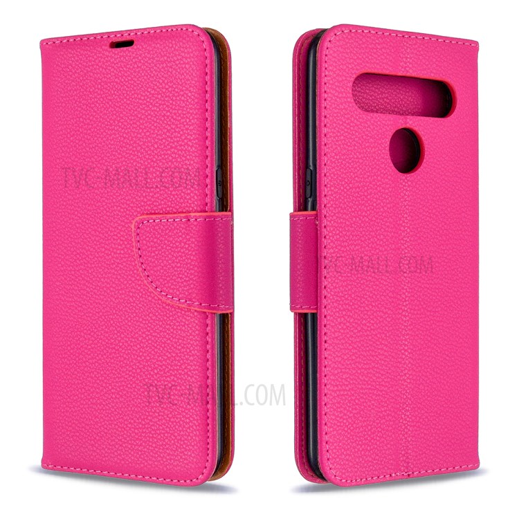 Litchi Skin Wallet Leather Stand Cover Case for LG K61 - Rose-9