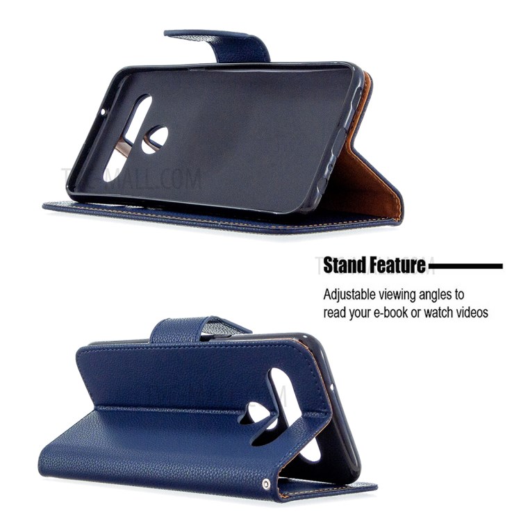 Litchi Skin Wallet Leather Stand Cover Case for LG K61 - Blue-2