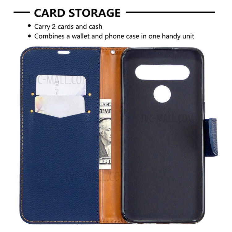 Litchi Skin Wallet Leather Stand Cover Case for LG K61 - Blue-3