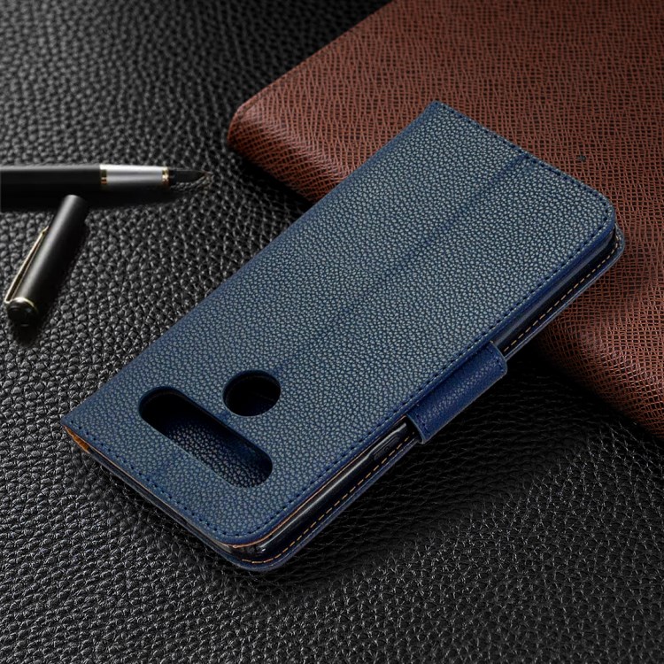 Litchi Skin Wallet Leather Stand Cover Case for LG K61 - Blue-5