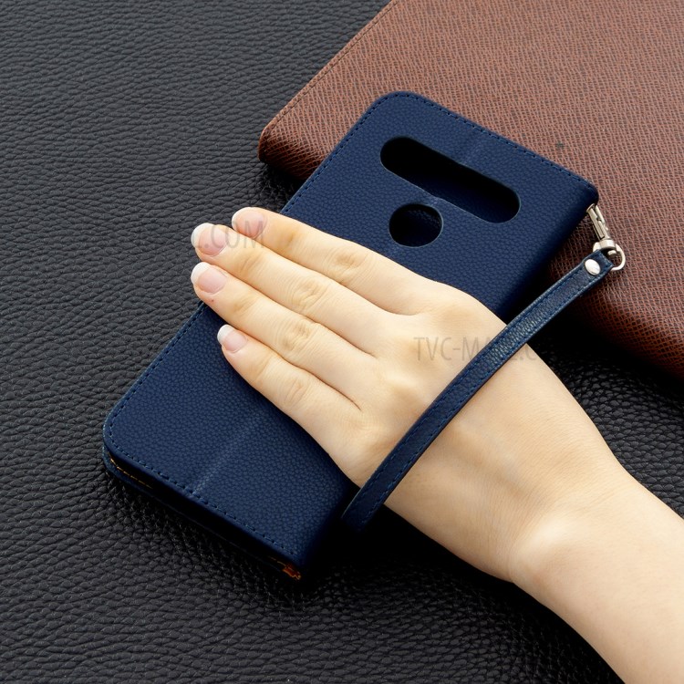 Litchi Skin Wallet Leather Stand Cover Case for LG K61 - Blue-6