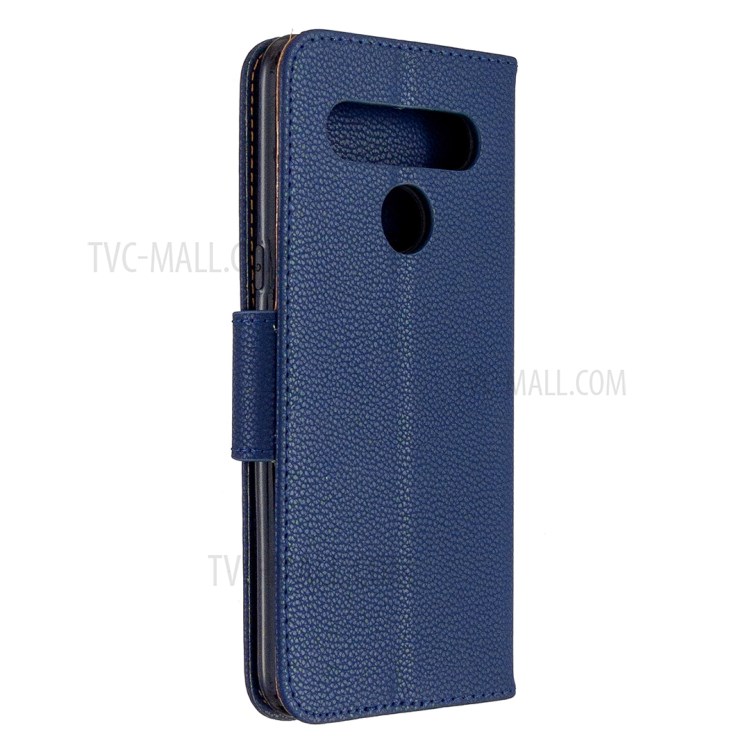 Litchi Skin Wallet Leather Stand Cover Case for LG K61 - Blue-8