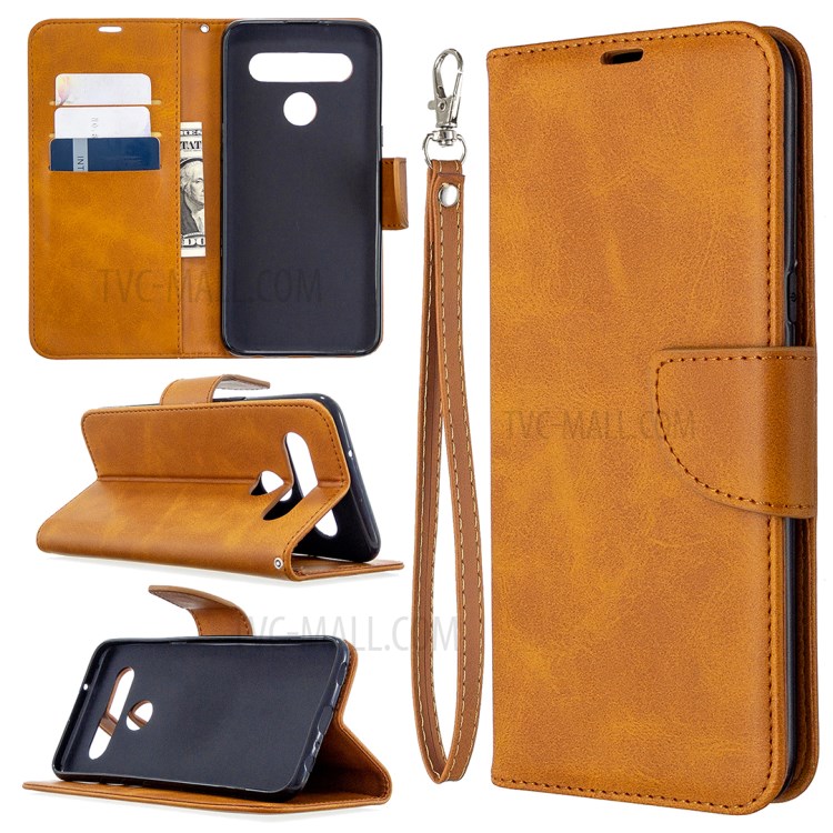 PU Leather Wallet Stand Phone Case for LG K61 - Brown-1