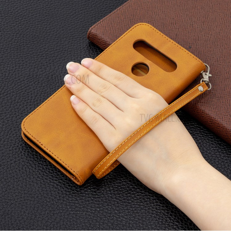 PU Leather Wallet Stand Phone Case for LG K61 - Brown-6