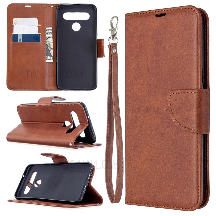 PU Leather Wallet Stand Phone Case for LG K61 - Coffee-1