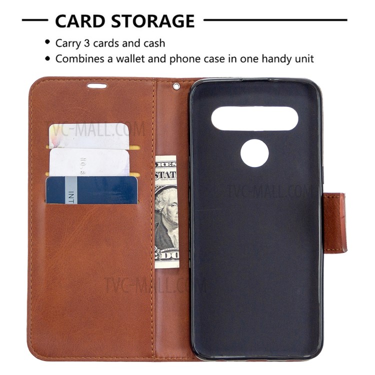 PU Leather Wallet Stand Phone Case for LG K61 - Coffee-3