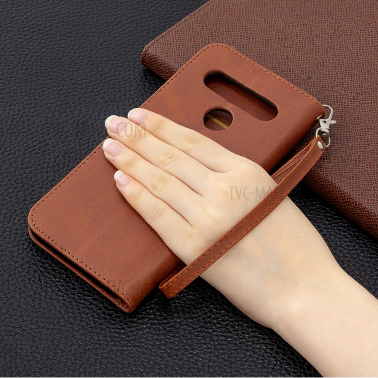 PU Leather Wallet Stand Phone Case for LG K61 - Coffee-6