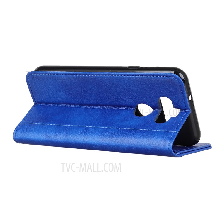 Litchi Texture Auto-absorbed Split Leather Wallet Phone Casing for LG K31 - Blue-3