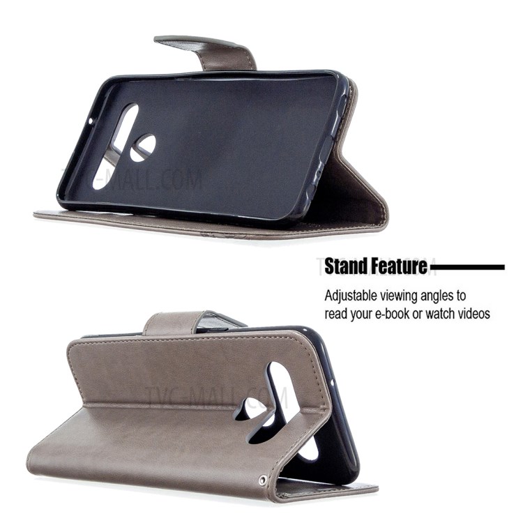Imprint Butterfly Stand Leather with Wallet Case for LG K61 - Grey-2