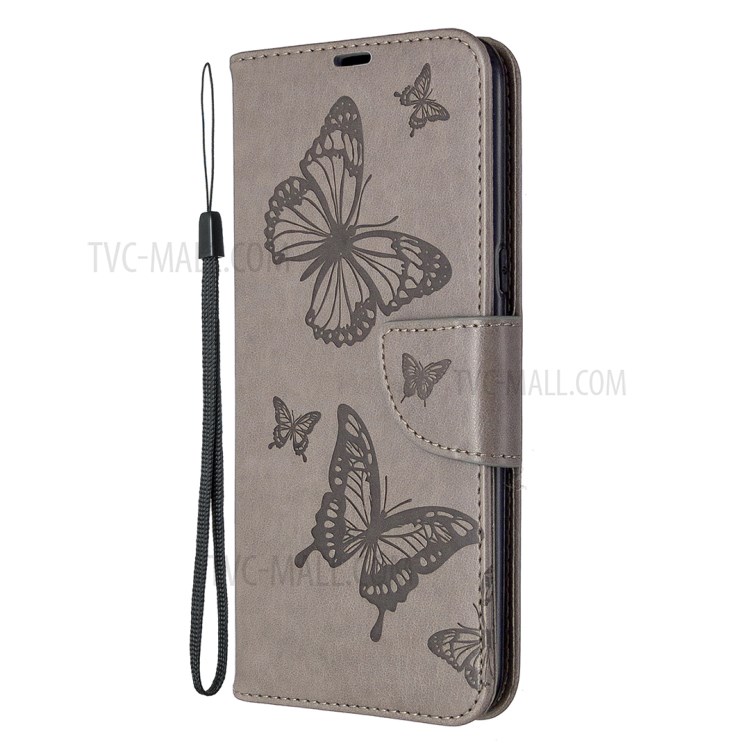 Imprint Butterfly Stand Leather with Wallet Case for LG K61 - Grey-5