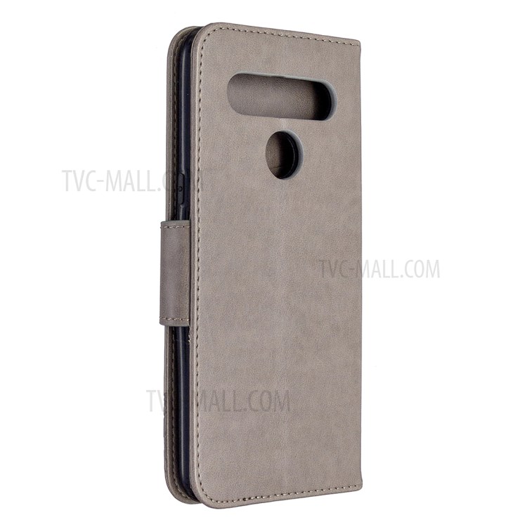 Imprint Butterfly Stand Leather with Wallet Case for LG K61 - Grey-6