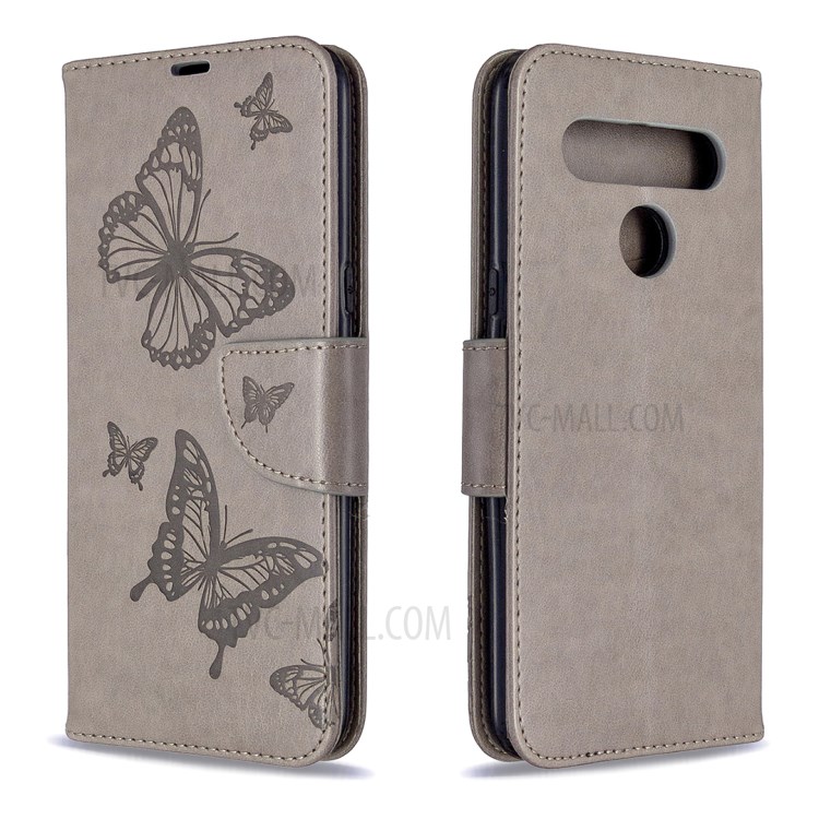 Imprint Butterfly Stand Leather with Wallet Case for LG K61 - Grey-7