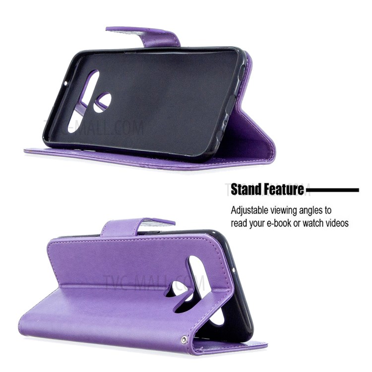 Imprint Butterfly Stand Leather with Wallet Case for LG K61 - Purple-2