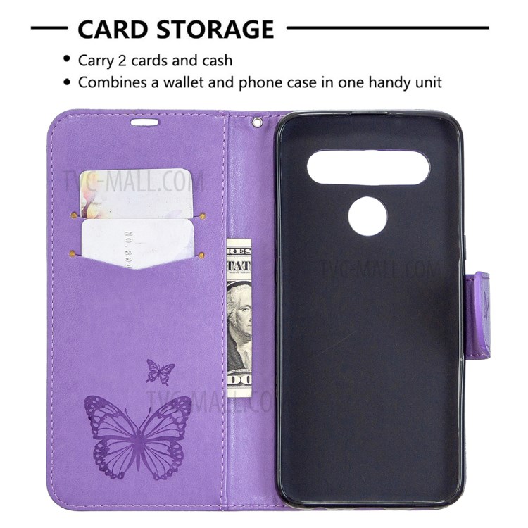 Imprint Butterfly Stand Leather with Wallet Case for LG K61 - Purple-3