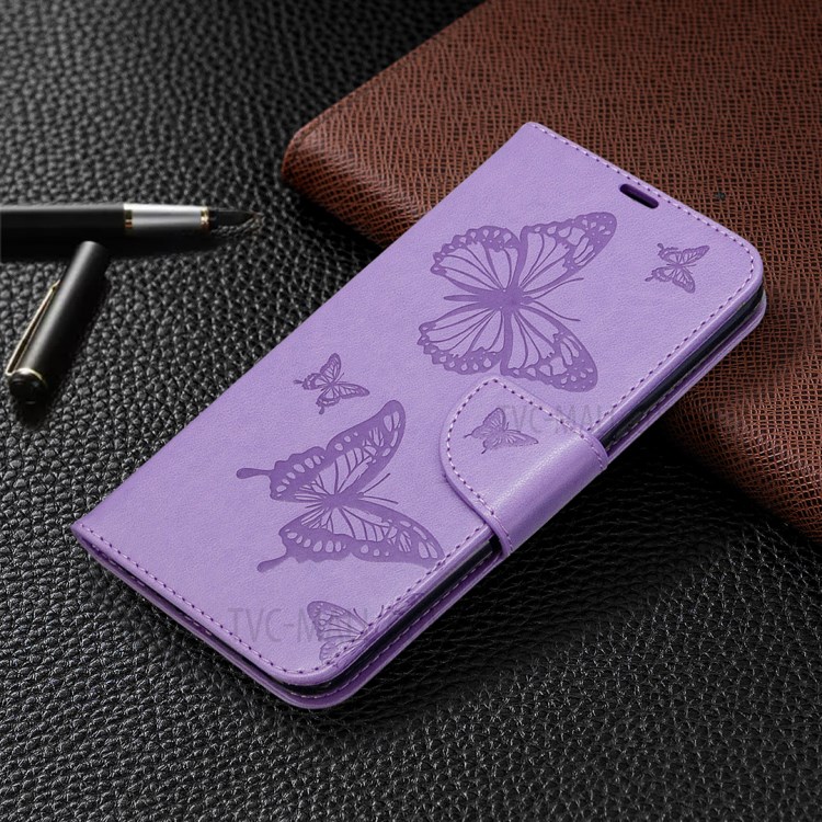Imprint Butterfly Stand Leather with Wallet Case for LG K61 - Purple-4