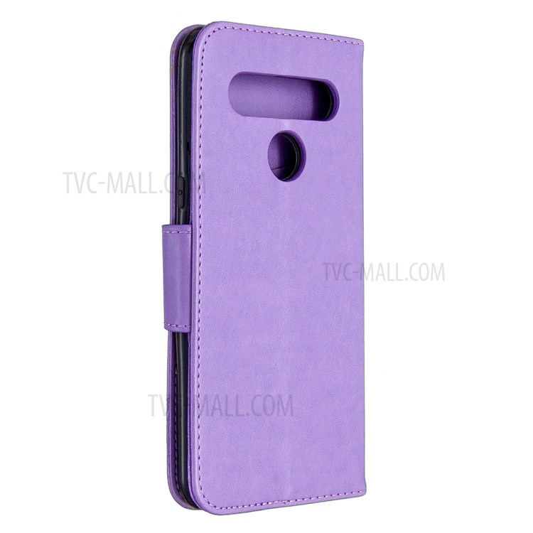 Imprint Butterfly Stand Leather with Wallet Case for LG K61 - Purple-7