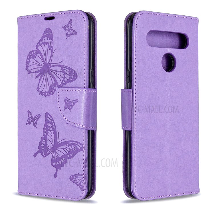 Imprint Butterfly Stand Leather with Wallet Case for LG K61 - Purple-8