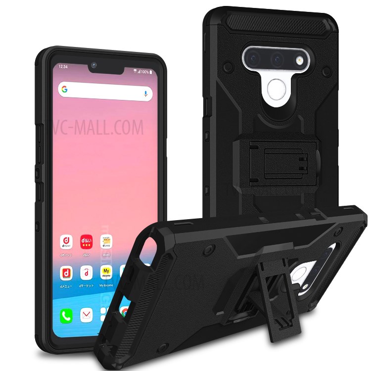 Kickstand PC+TPU Hybrid Case for LG Stylo 6 Carbon Fiber Texture Belt Clip Holster Cover-2