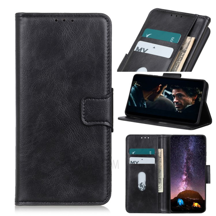 Crazy Horse Leather Wallet Stand Case for LG K31 - Black-1