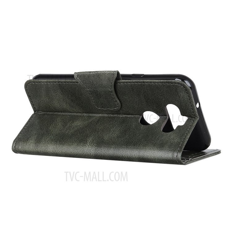 Crazy Horse Leather Wallet Stand Case for LG K31 - Army Green-4