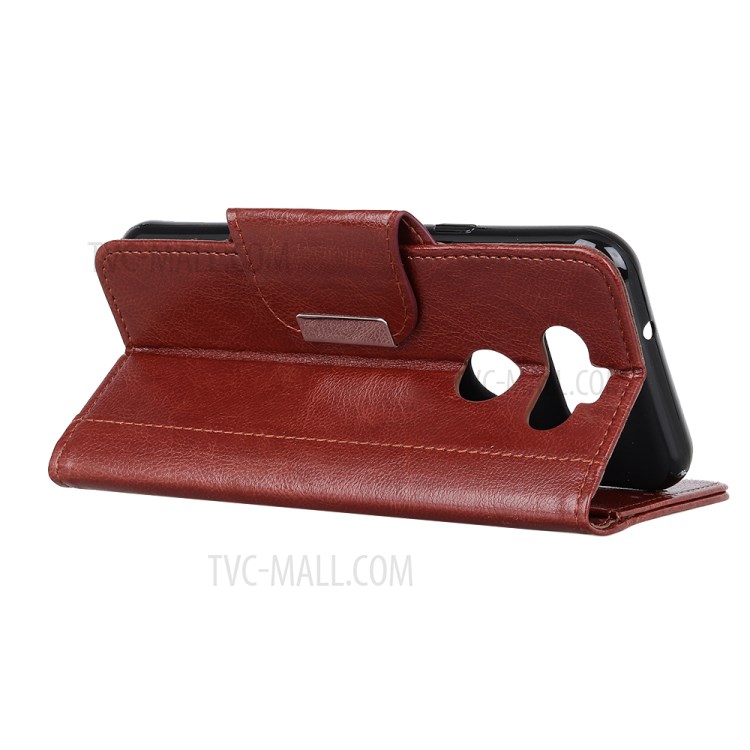 Textured PU Leather Wallet Case Cover for LG K31 - Brown-4