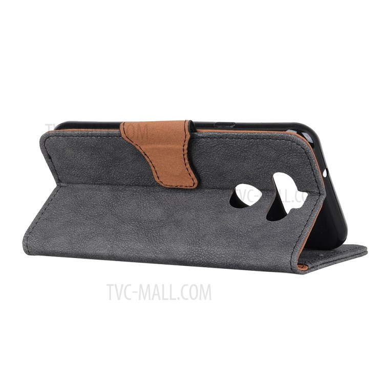 Premium Vintage Leather Wallet Case for LG K31 - Grey-4