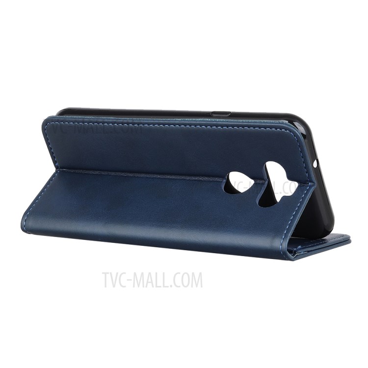 Auto-absorbed Litchi Texture Split Leather Wallet Case for LG K31 - Dark Blue-4