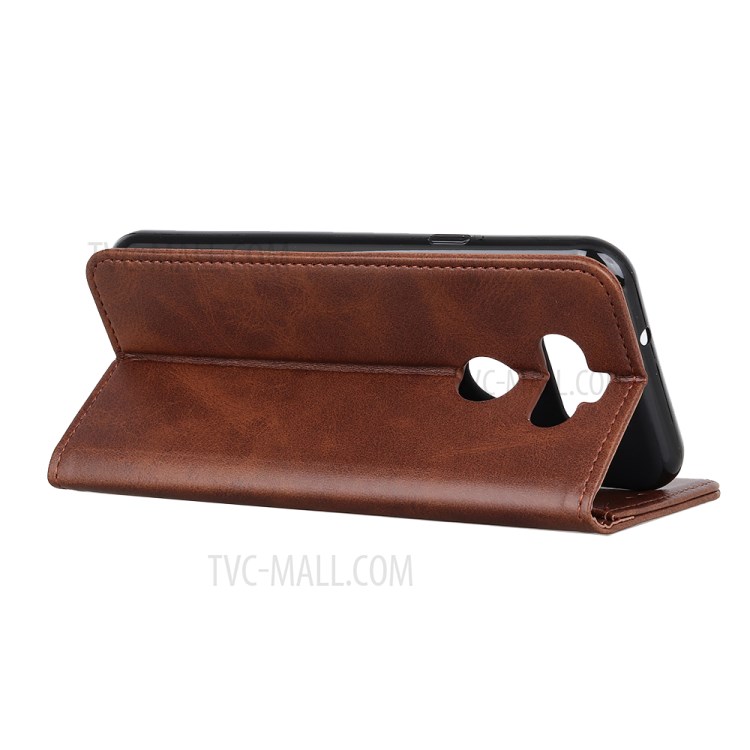 Auto-absorbed Litchi Texture Split Leather Wallet Case for LG K31 - Coffee-4