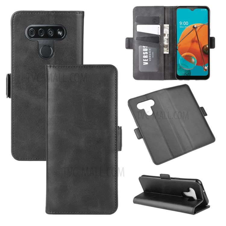 Magnet Adsorption Leather Wallet Stand Phone Shell Cover for LG K51 - Green-1