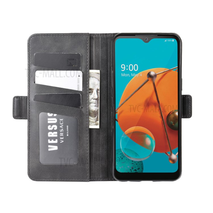 Magnet Adsorption Leather Wallet Stand Phone Shell Cover for LG K51 - Green-6
