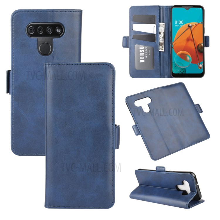 Magnet Adsorption Leather Wallet Stand Phone Shell Cover for LG K51 - Blue-1