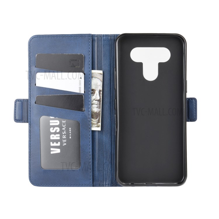 Magnet Adsorption Leather Wallet Stand Phone Shell Cover for LG K51 - Blue-4