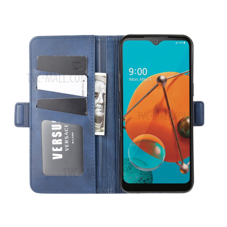 Magnet Adsorption Leather Wallet Stand Phone Shell Cover for LG K51 - Blue-5