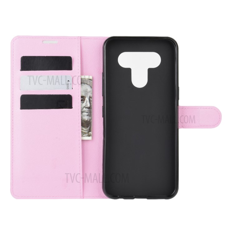 Litchi Skin Wallet Leather Stand Case for LG K51 - Pink-3