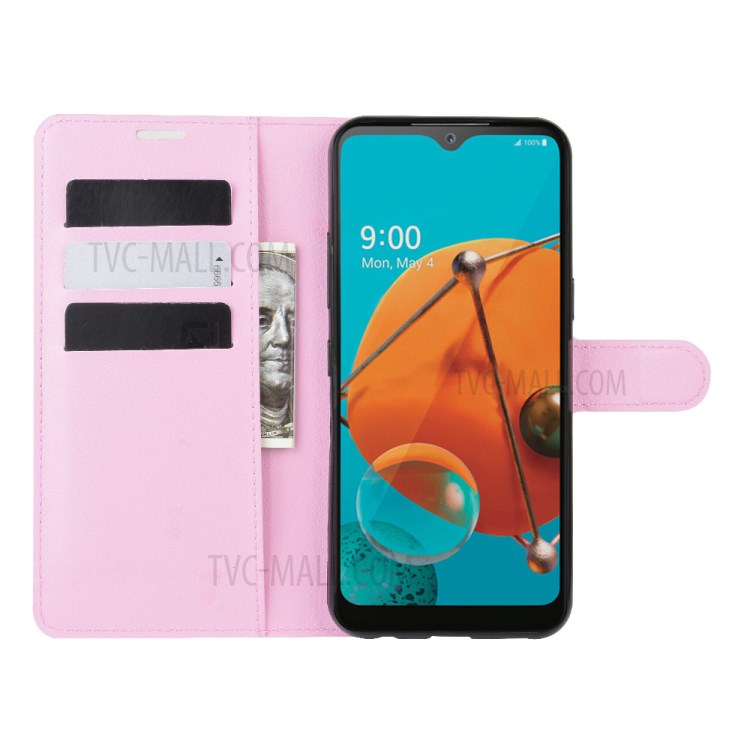 Litchi Skin Wallet Leather Stand Case for LG K51 - Pink-4
