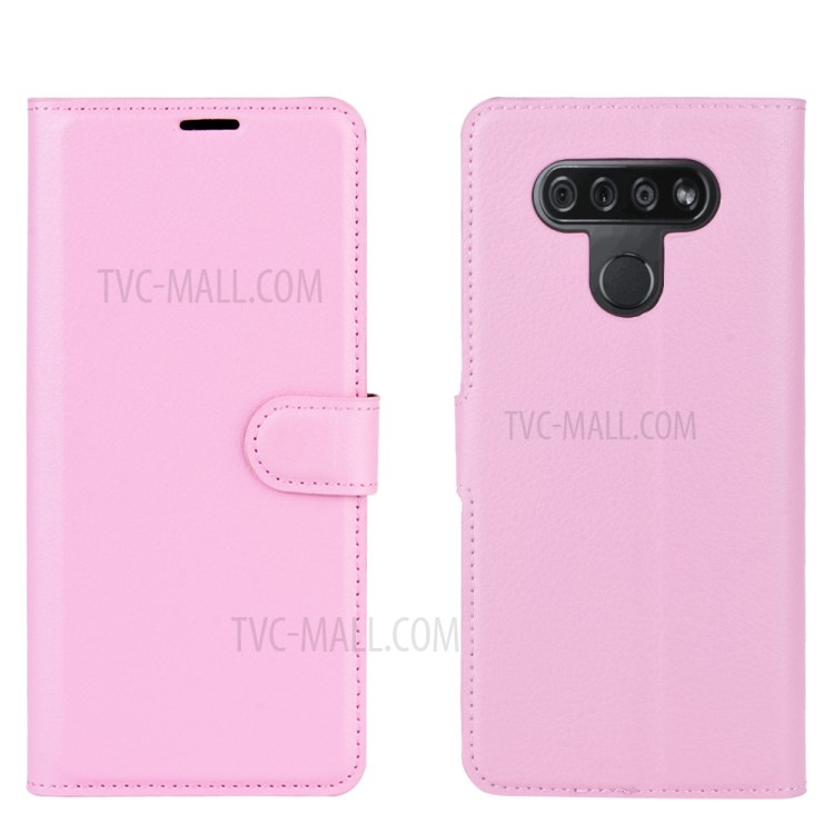Litchi Skin Wallet Leather Stand Case for LG K51 - Pink-6